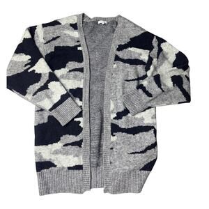 White Birch Gray Black Camo Open Front Cardigan Sweater Women’s S Cozy Kni